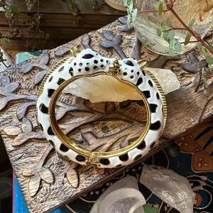 Giraffe Head Hinged Bangle Bracelet Gold Tone Enamel Safari Animal